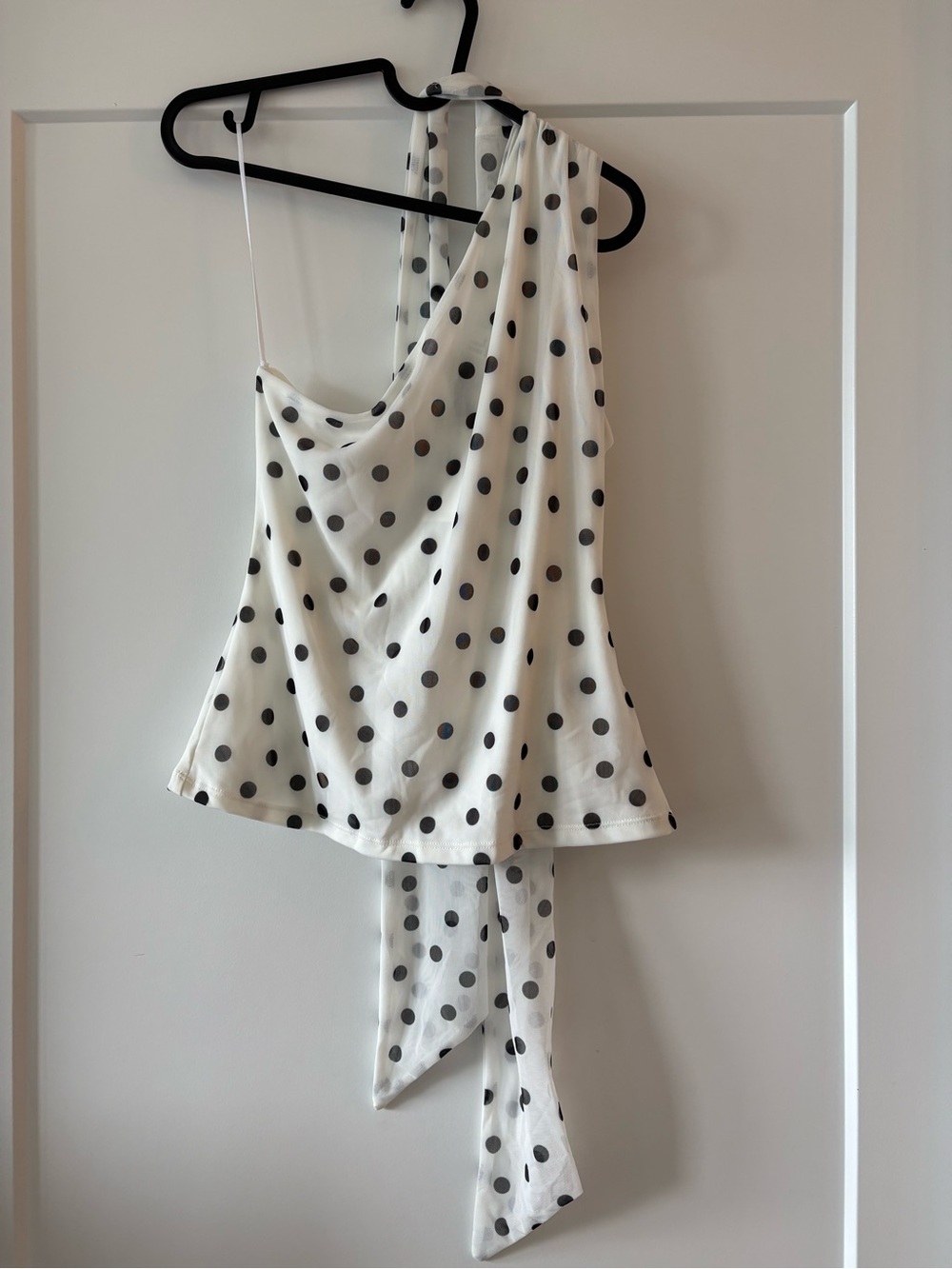 H&M White Polka Dot One-Shoulder Top with Black Dots